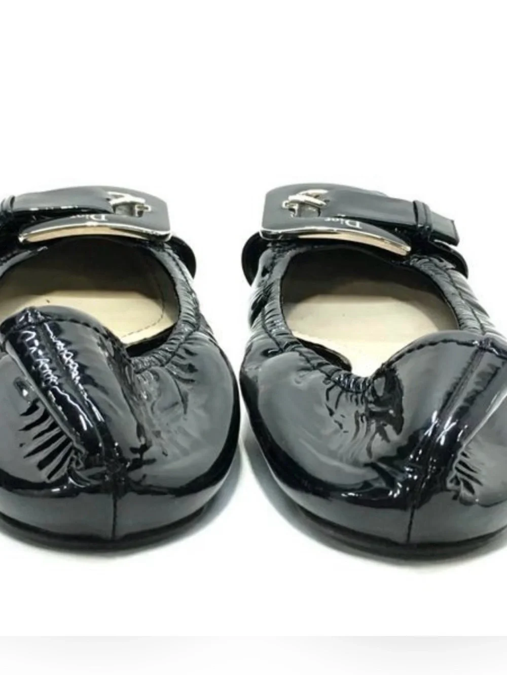 Dior Black Patent Leather Ballet Flats with Silver Buckle Detail